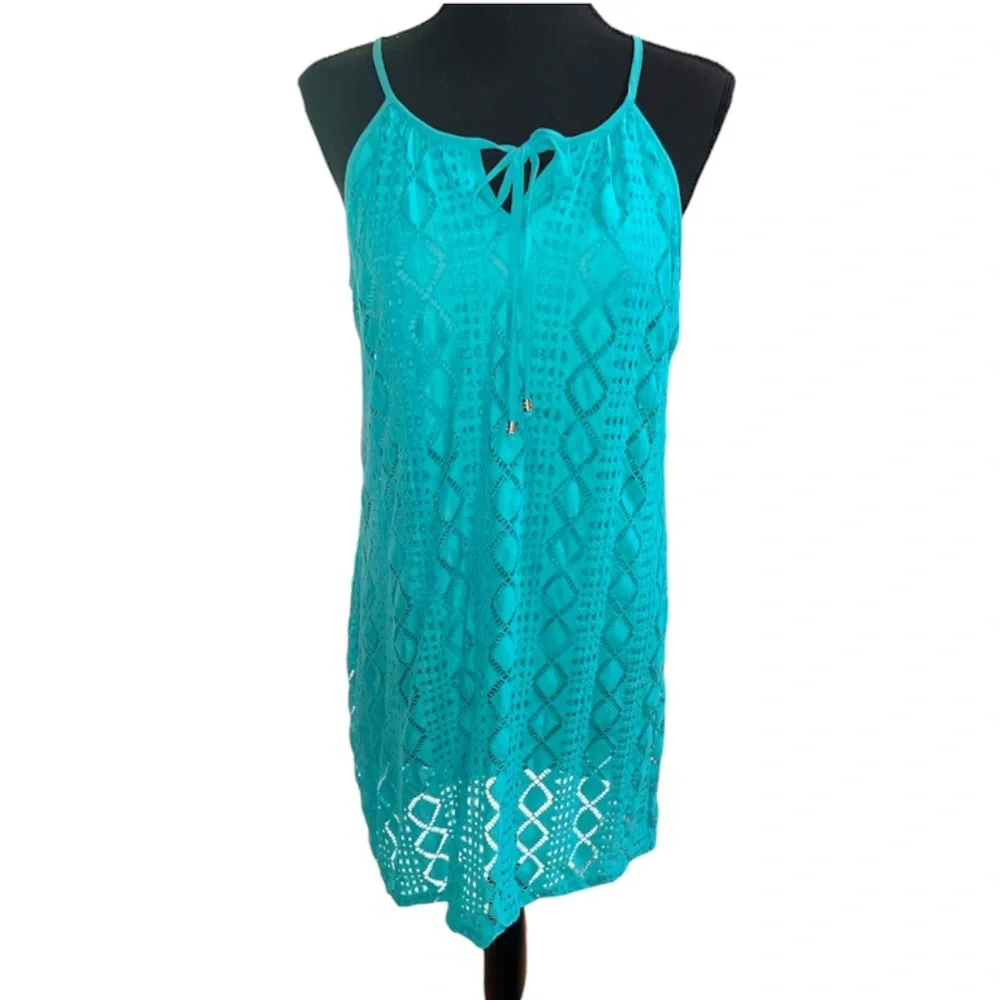 Lily Rose Dress Spaghetti Strap Crochet Lace Mini Dress Size Small Aqua Blue NWT